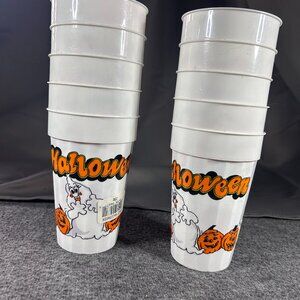 10 Vintage Halloween Ghost Pumpkin Jack O Lantern Orange Tumbler Cups Made USA